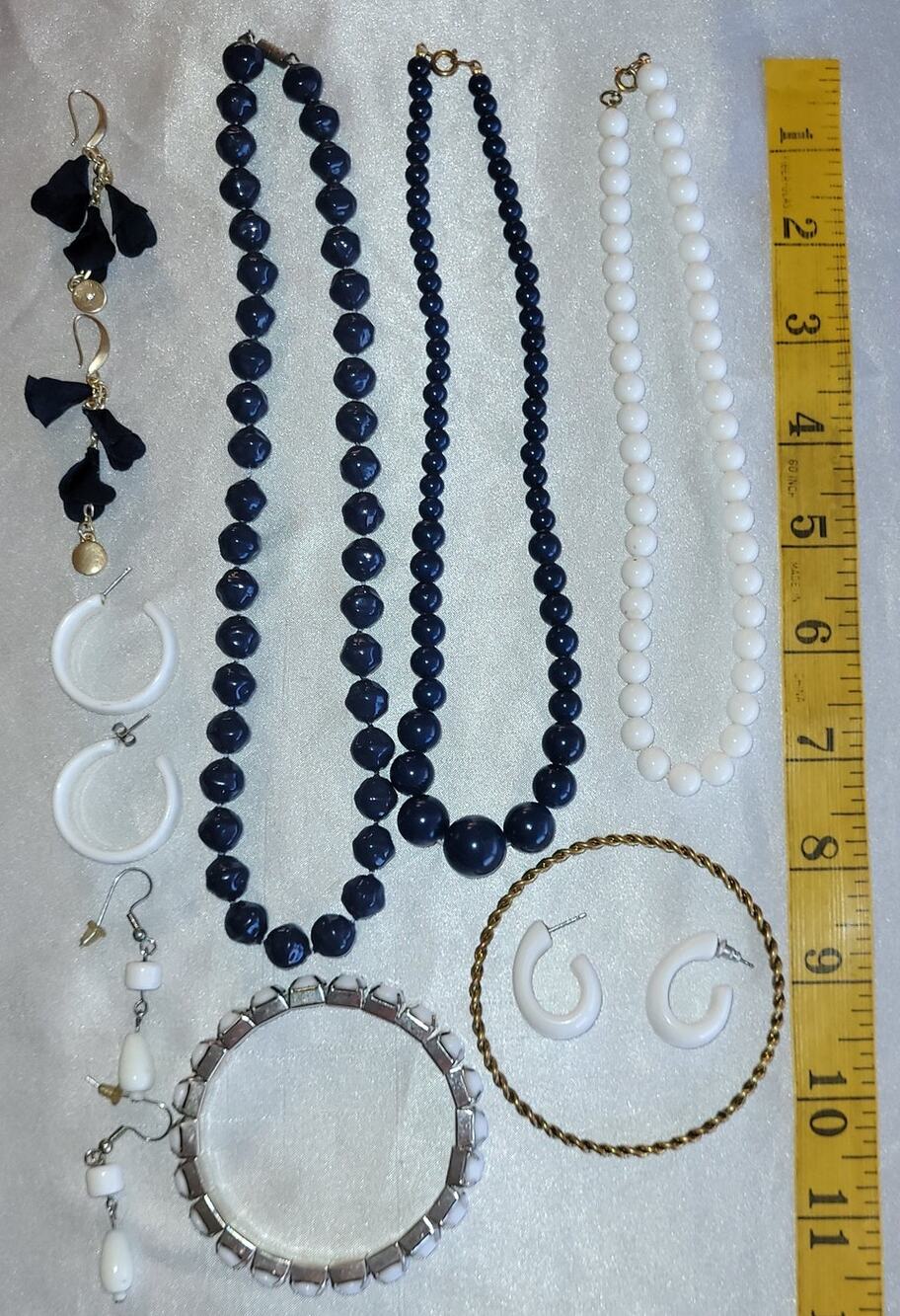 Vintage 80s 90s Y2K Jewelry Lot Navy Blue White Necklace Bracelet Earrings Lot